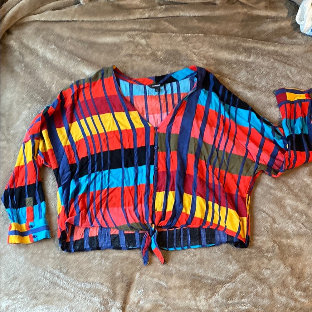 Express Multicolored striped Tie Front Crop Cover